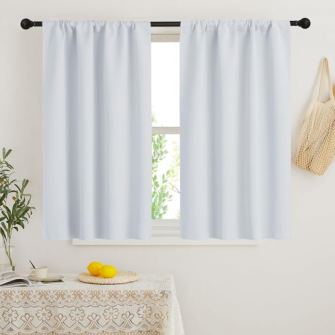 RYB HOME Short Curtains for Bedroom, Room Darkening Insulated | Rod Pocket, Summer Heat Light UV Blocking, Energy Saving, Drapes for Nursery, W34 x L48, Greyish White, 2 Panels by RYBHOME