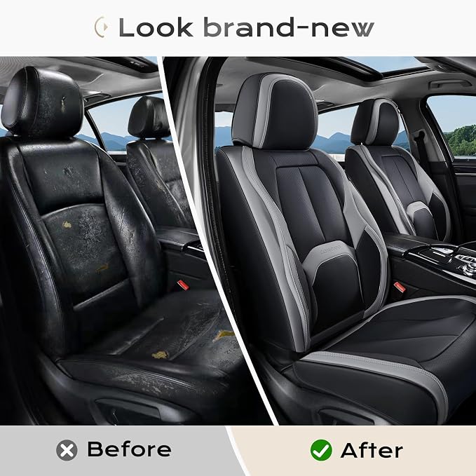 Coverado Seat Covers, Premium Nappa Leather Car Seat Covers Front Seats, Waterproof Car Seat Protector with Lumbar Support, Front Driver Seat Covers Universal Fit for Most Cars (Black&Gray) - Image 6