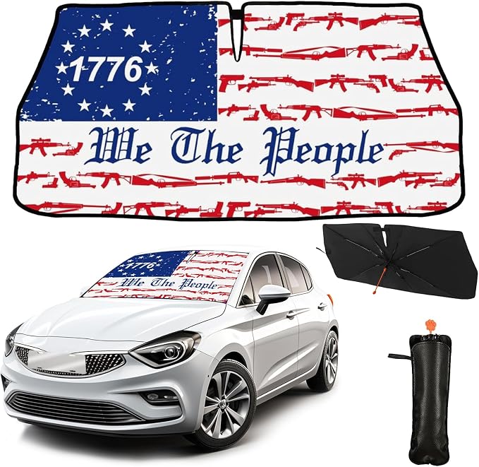 CHILL·TEK Funny Car Windshield Sun Shade Umbrella, American Flag Car Sun Shade Umbrella, Block UV Rays Heat Foldable Windshield Umbrella Sun Visor Protector - Keep Vehicle Cool for Cars SUV by CHILL%C2%B7TEK