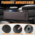 Ziciner Car Seat Gap Organizer, Premium Leather Auto Seat Storage Box, Vehicle Adjustable Front Seat Gap Filler, Car Seat Side Pocket Organizer for Phones, Glasses, Keys, Money, Cards (Coffee) - Image 3