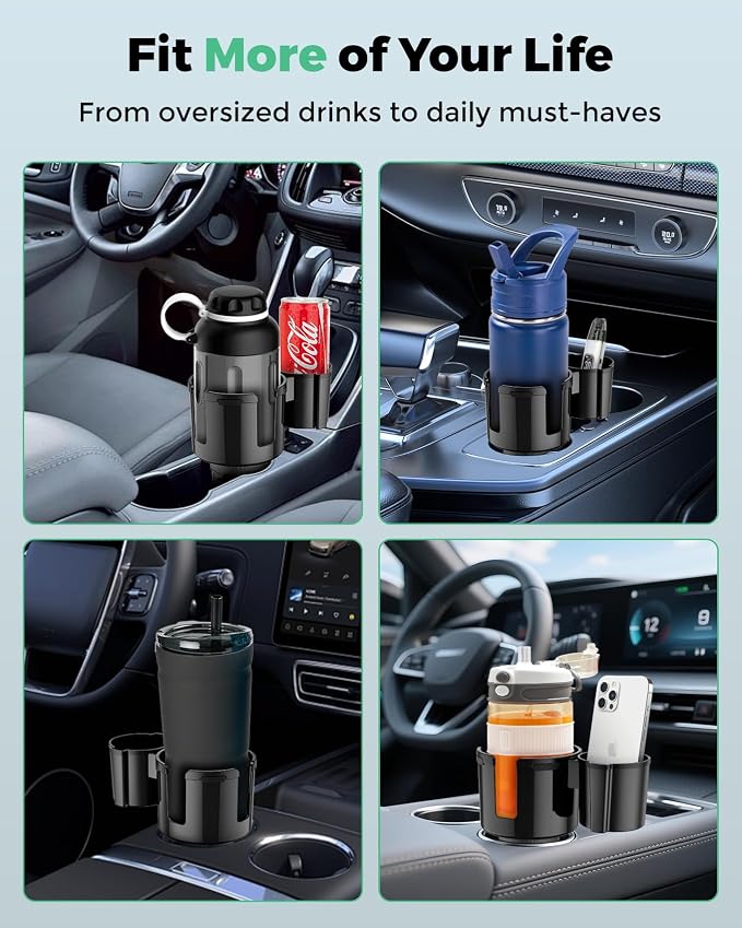 Basix by iOttie Adjustable Dual Cup Holder for Car with Expandable Base, Oversized Main Compartment, Removable Second Cup or Phone Holder Attachment, Fits Most Vehicles - Image 2