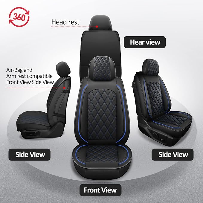 Front Seat Covers,Leather Car Seat Covers Blue for Sedan Truck SUV | Car Seat Covers,Leather Car Seat Cover,2pcs front seat covers, Universal Seat Protector For Families, Pets,Commuter - Image 6