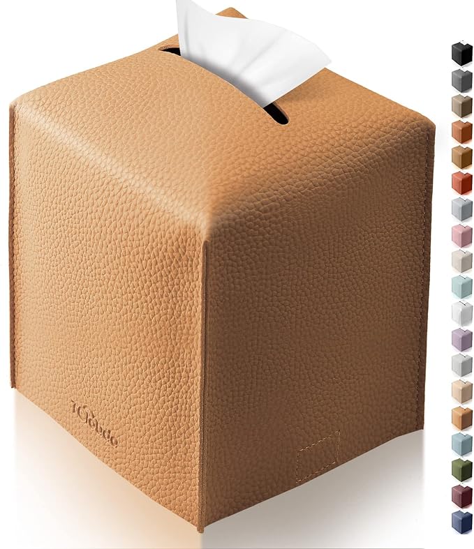 Tissue Box Cover, Tclouda, Modern PU Leather Square Tissue Box Holder for Creative Decorative, Ideal for Bathrooms/Office/Car/Nightstand/Outdoor Tent/Dining Table, 5"X5"X5", Single Claybank by Tclouda