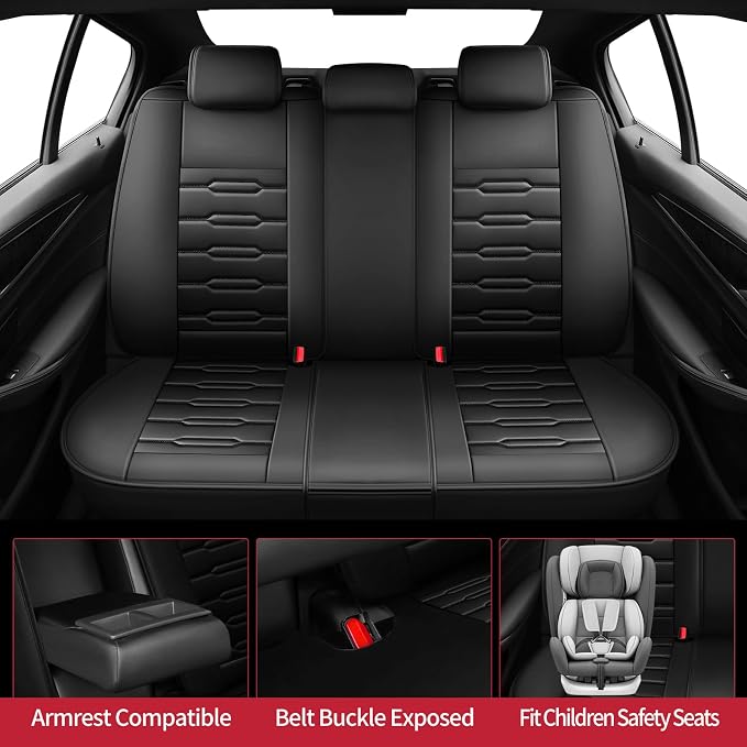 Fit Versa Car Seat Covers for Nissan Versa 2007-2024 2025 2026 - Upgraded Premium Waterproof & Breathable Leather, Airbag Compatible, All-Weather Seat Cushion Protector (Full Set, Black) - Image 3