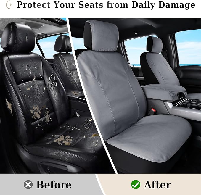 Coverado Canvas Car Seat Covers, Waterproof Seat Protector Car Seat Cushions, Seat Covers Compatible Custom Fit for 2015-2026 Ford F150 & 2017-2026 Ford F250 F350 F450, Full Set, Gray - Image 4