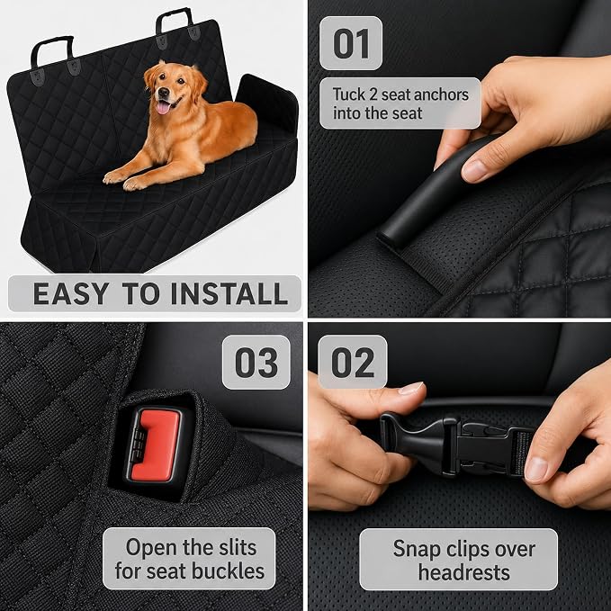 Dog Car Seat Protector, Back Seat Cover for Dogs, SUV & Car Seat Covers 54" | Fits compact SUVs, sedans; protects rear bench and car interior from pet hair, kid spills - Image 3
