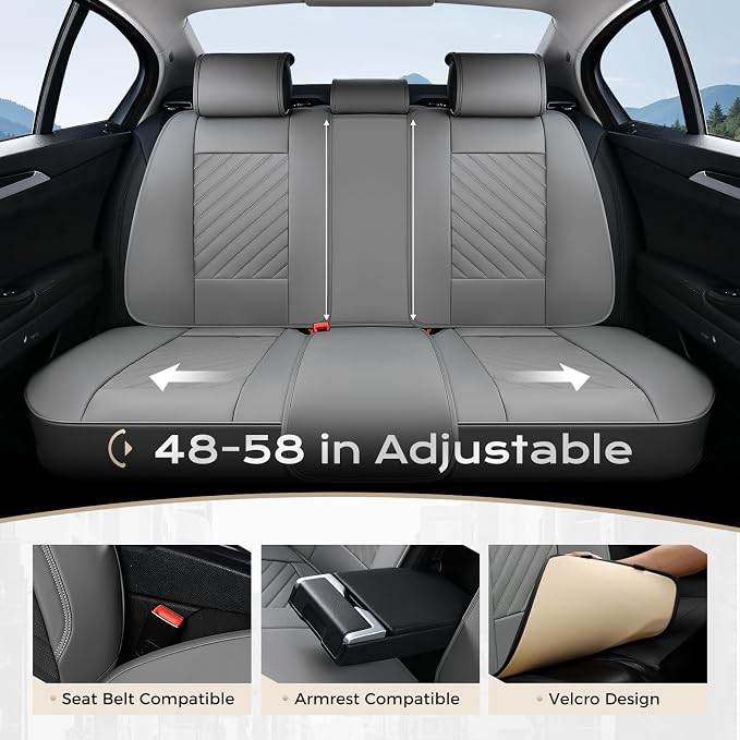 Coverado Car Seat Covers Full Set 5 Pieces, Luxury Nappa Leather Seat Covers Universal Fit Waterproof Non-Slip Breathable Front & Back Automotive Seat Protectors for Cars, SUVs, Trucks - Image 6