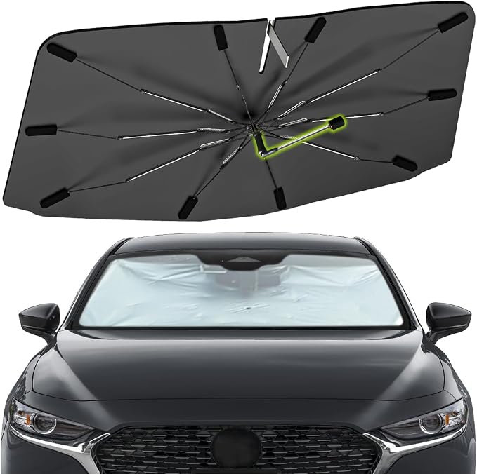 Windshield Sun Shade Umbrella for Mazda 3 2014-2025 Front Windows | Foldable Car Sunshade with 360° Rotating Shaft, Custom fit 3 Sun Visor Shield for UV Blocking and Heat Insulation by Visufy