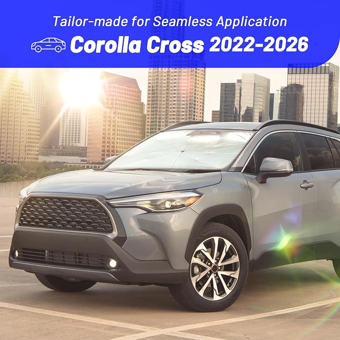 Windshield Sun Shade for Toyota Corolla Cross 2022-2026, Umbrella Shades | Custom Foldable Front Window Sunshade with 360° Rotating Shaft, Car Shades with UV & Heat Protection - Image 3