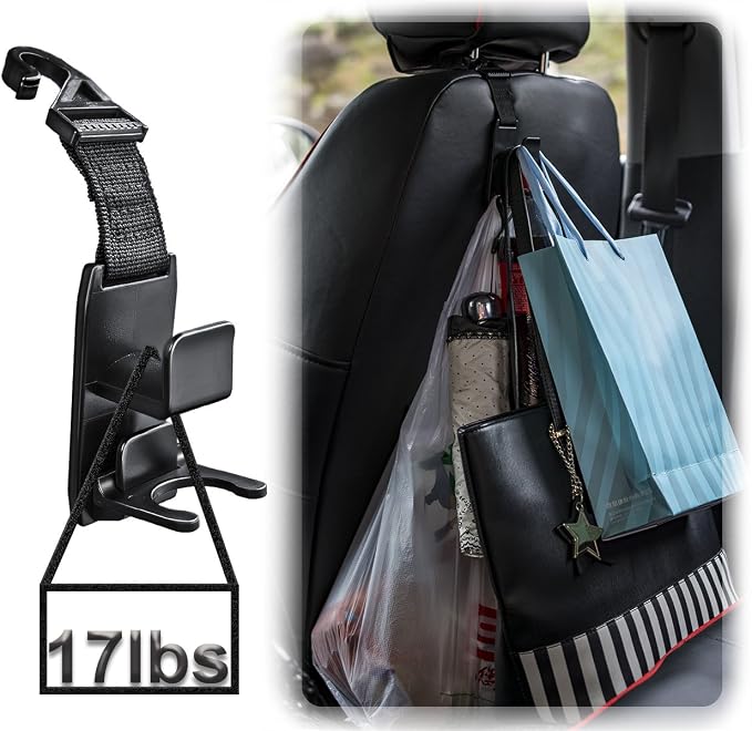 Magic Headrest Hooks for Car, Purse Hanger Headrest Hook Holder for Car Seat Organizer Behind Over the Seat Car Hooks-Hang Purse or Grocery Bags,Black,4Pack - Image 5