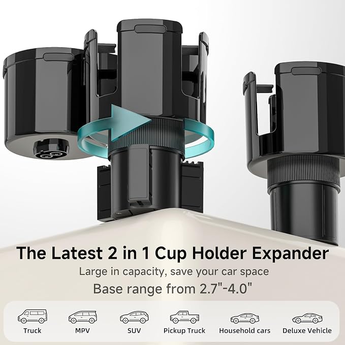 TYKOR Car Cup Holder Expander, 2 in 1 Adapter with Expandable Base | Fits Yeti, Fits Hydroflask, Fits Stanley, Fits Large Water Bottles and Mugs, 10-46 OZ Capacity - Image 5