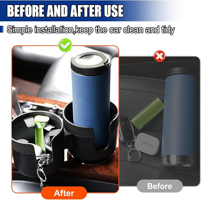 Car Double Cup Holder Extender, Multifunctional 2-in-1 Auto Drink Holder Insert with Adjustable Base, Portable Cup Holders Adapter, Universal Car Beverage Organizer for Bottle, Snack (Black) - Image 6