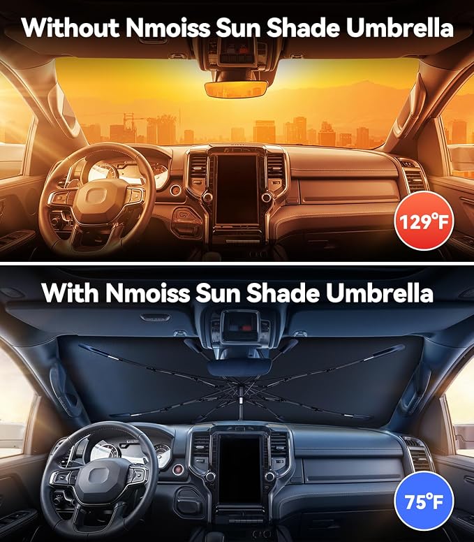 Nmoiss Windshield Sun Shade Umbrella [Vinyl Coating Heat Shield] for 2010-2026 Ram Trucks 1500 2500 3500 Accessories, Protect Car from Sun Rays & Heat Damage Keep Cool and Protect Interior - Image 2
