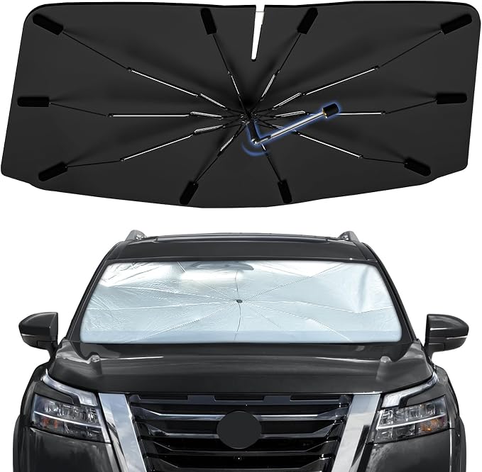 Windshield Sun Shade Umbrella for Nissan Pathfinder 2022-2026 Front Window | Foldable Car Sunshade, 360 Rotation Automotive Interior UV Protection for Outdoor Parking, Keep Car Cool by Bocvam