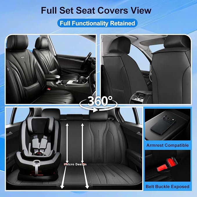 Fit Cherokee Seat Covers Custom Fit for Jeep Cherokee 2014-2026, Full Set | Premium Leather Full Coverage Protectors, Waterproof, Breathable, Scratch Resistant, Easy Wipe, Airbag Compatible, Black - Image 2