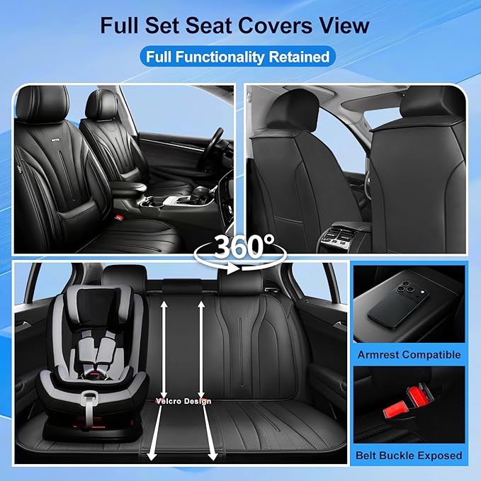 Fit Palisade Car Seat Covers for Select Hyundai Palisade 2000-2026 - Premium Full Coverage Leather, Airbag Compatible, Waterproof All Weather Seat Cushion Protector, 5 Seats, Black & Red Trim - Image 2