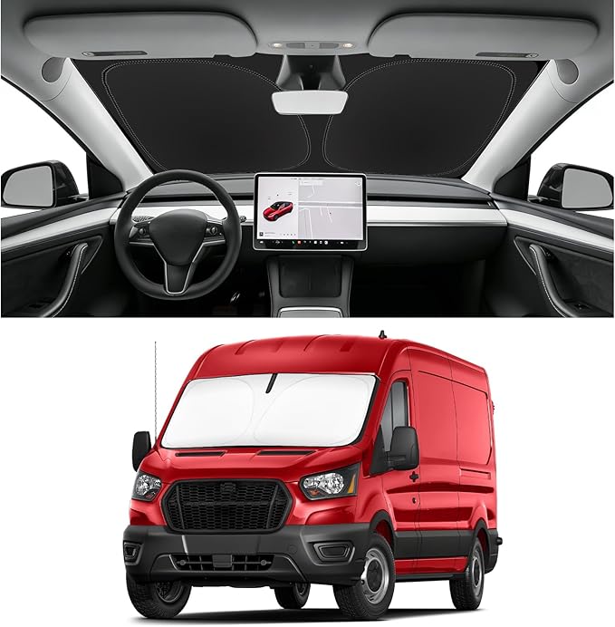 Custom Fit Windshield Sun Shade for Ford Transit 2015-2026 | Blocks UV Rays and Sun Heat, Helps Reduce Interior Temperature, Protects Dashboard from Fading, Folds Easily for Storage by SLOGENTO