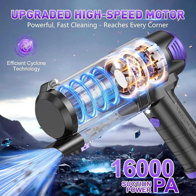 KMM Handheld Car Vacuum Cleaner, 16000PA Hand Held Vacuum & Air Duster | Strong Suction, Portable, Cordless, 120W High Power Rechargeable, Multi-Nozzles & LED Liht, for Home, Car, Office - Image 2