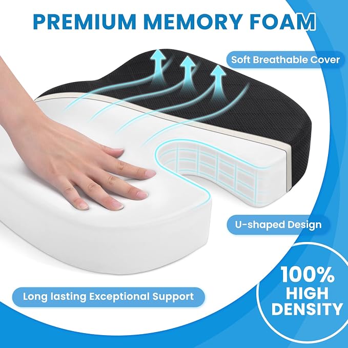 Seat Cushion, Office Chair Cushions, Car Seat Cushion, Non-Slip Sciatica & Back Coccyx Tailbone Pain Relief Chair Pad for Computer Desk, Wheelchair, Driving (Black, X-Large) | for Car Seat, Airplane, Desk Chair - Sciatica & Hip & Coccyx Pain Relief Cus... - Image 3
