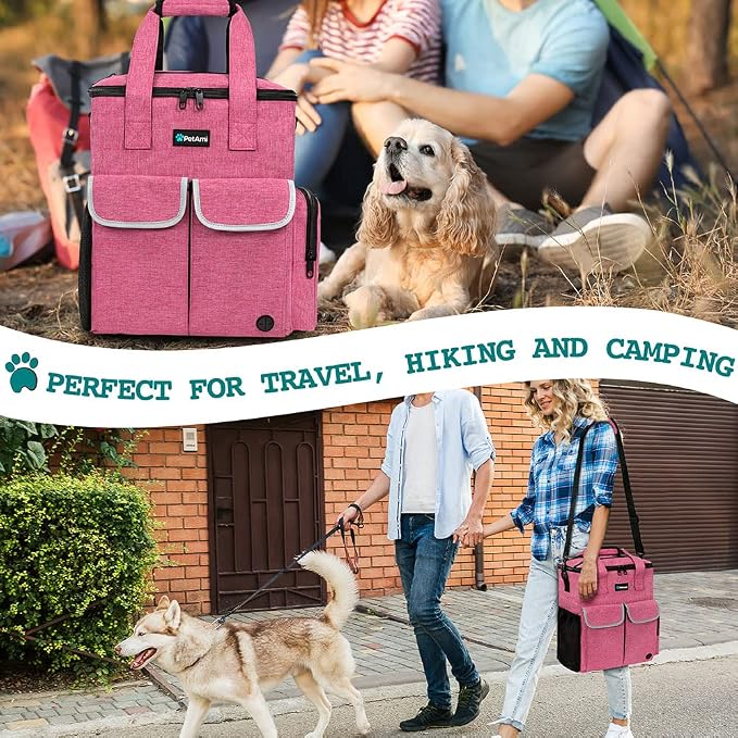 PetAmi Dog Travel Bag Pet Supplies Accessories Organizer for Traveling, Camping, Weekend; Cat Pet Travel Bag Kit Includes 2 Food Storage Containers, 2 Collapsible Bowls, 1 Feeding Mat (Pink) - Image 6