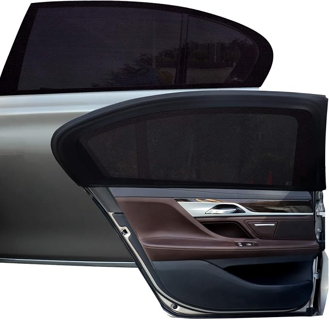 Tevlaphee Car Window Shades, 2 Pack Car Sunshade for Kids Breathable Universal Sun Visor Car Net for Baby with Certified UV for Side Window, Spandex Mesh Material Protect Privacy for Family (L) by Tevlaphee