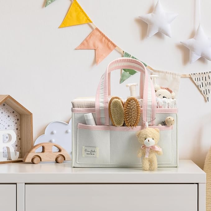 PeraBella Baby Diaper Caddy Organizer, Baby Basket Shower Gift Caddy, Portable Felt Changing Table Basket, Nursery Storage Bin, Newborn Boy and Girl Essentials for Registry, Car Diaper Organizer - Image 9