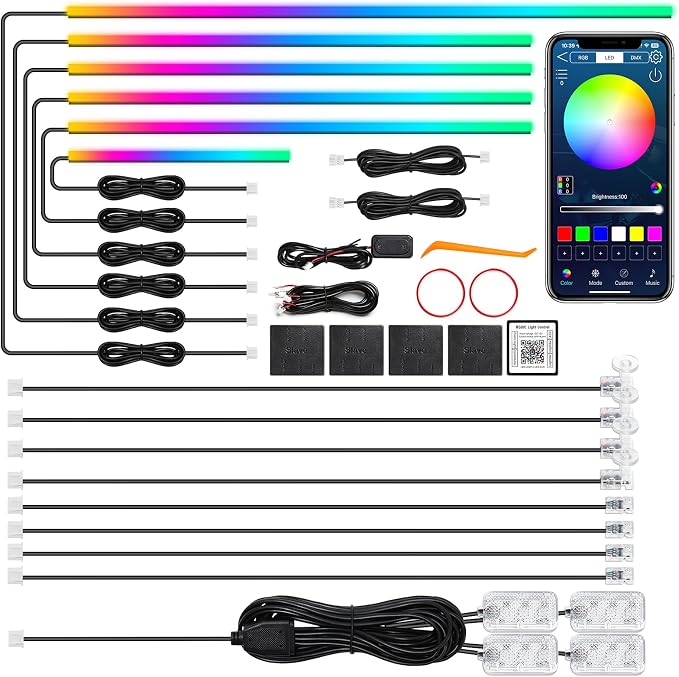 Dreamcolor Acrylic Interior Car LED Strip Light with Wireless APP, RGB 18 in 1 with 175 inches 612 LEDs Fiber Optic Strip Lights for Car, Dual Zone Music Sync Neon Car Ambient Lighting Kits by MAODANER