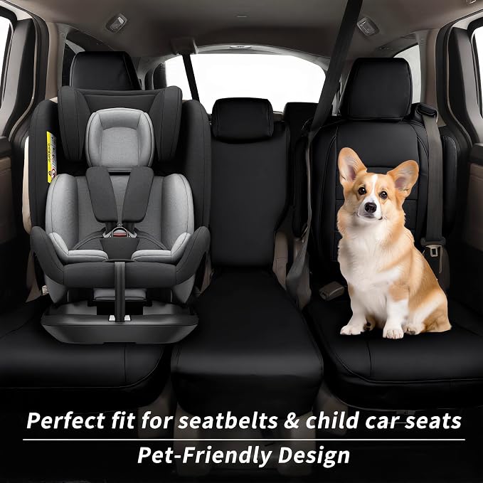 Full Set Car Seat Covers for Honda Odyssey 2018-2026,8-Seater,Faux Leather | for EX,EX-L,Elite,Touring,Sport,2nd Row 40/20/40 Split Seat,Luxury Waterproof Seat Protector,Fit Like A Glove(Black) - Image 5