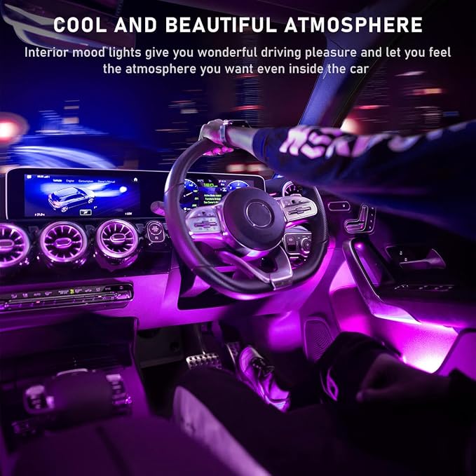 Ohleats Car LED Strip Light, 48 LED RGB Auto Interior Atmosphere Lights, Cigarette Lighter Under Dash Ambient Night Light, Interior Lamp Lighting Kit (Pink Purple, Cigarette Lighter) - Image 4