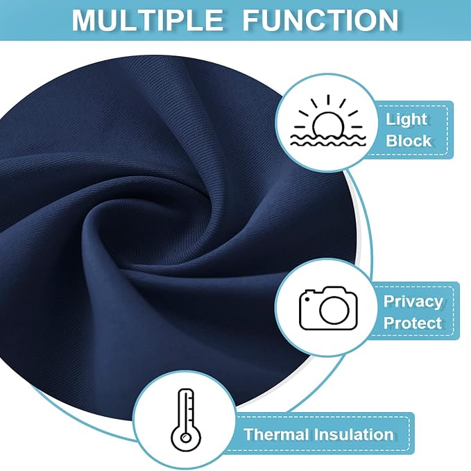 RYB HOME Basement Bathroom Kitchen Cafe Blackout Privacy Window Curtains | Thermal Insulated, Light UV Heat Blocking, Privacy, Short Curtain Tiers for Laundry Room, W34 x L30, Navy Blue, 2 Panels - Image 6