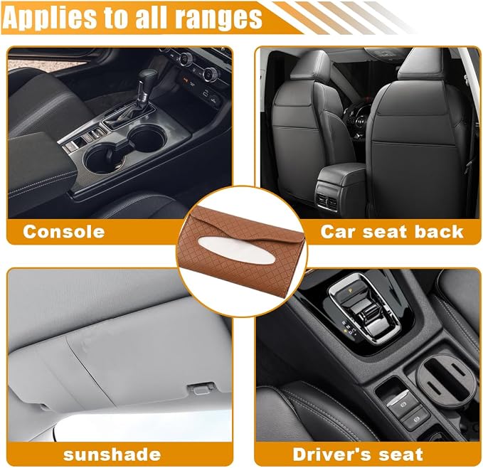 Car Tissue Holder, PU Leather Auto Napkin Holder for Visor & Backseat, Automotive Mask Organizer Case to Keep Vehicle Tidy, Universal Interior Accessories for Sedan Truck SUV (Brown) - Image 6