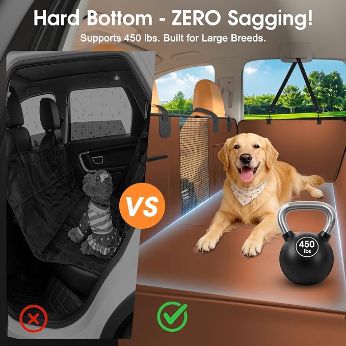 Hard Bottom Dog Car Seat Cover, 52"×65", Waterproof PU Leather | Stable Hard Bottom Support for Comfortable Rides with Large Dogs - Image 2
