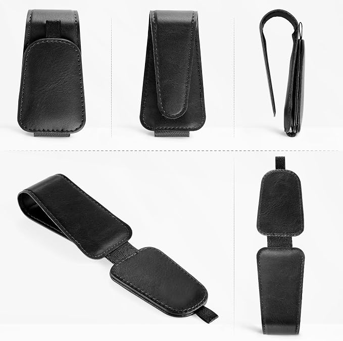 SINGARO 1 Pack Sunglass Holder for Car Visor Sunglasses Holder Clip, Universal Non-Slip Magnetic Leather Glasses Eyeglasses Hanger Mounter, Truck Interior Car Visor Accessories for Woman Man, Black - Image 6