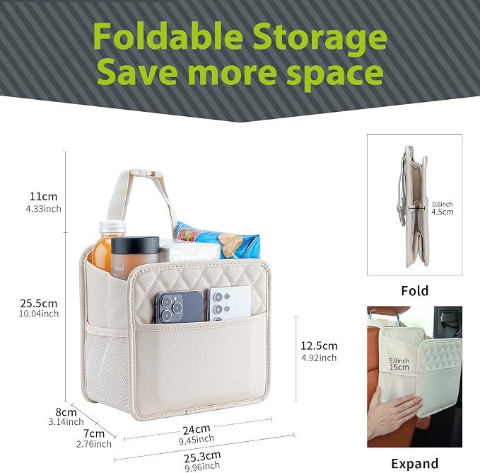 FrgKbTm 2Pack Car Seat Back Hanging Bag Car Document Holder Multi-Pocket Bottle Bag Storage Box Organizer Travel Tidy Pouch Pocket Kids Beige - Image 7