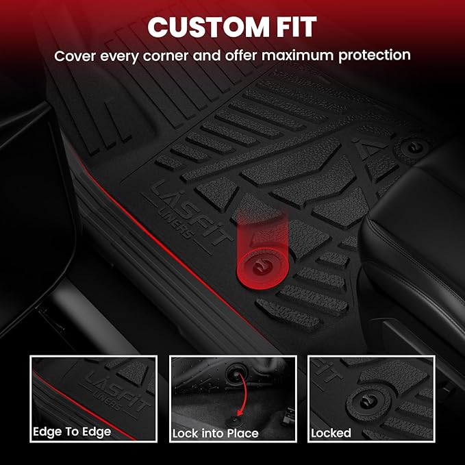 LASFIT Mats for Ford F-150 2011-2014 SuperCrew, Carpet Floor, Bench Seat | All Weather TPE Protector Custom fit Truck Liners for F150 Crew Cab, Durable Anti-Slip Easy to Clean, 1st & 2nd Row - Image 8