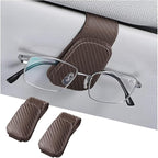 AICEL 2PCS Sunglasses Holders for Car Sun Visor, Carbon Fiber, Coffee | Leather Eyeglasses Hanger Mounter, Magnetic Glasses Holder and Ticket Card Clip, Car Accessories, Universal Fit by AICEL