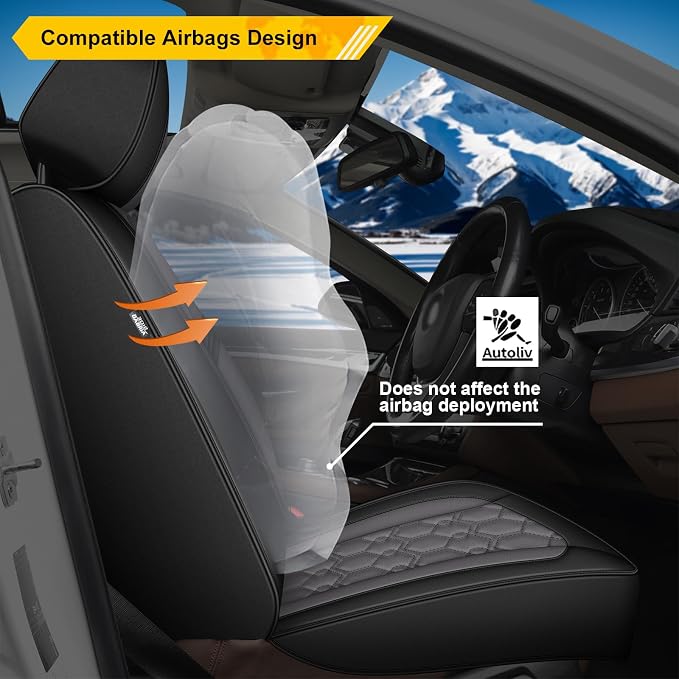 Front Seat Covers for Infiniti Q70 2014-2019 Faux Leather | Waterproof Breathable Scratch Resistant 360° Wrap Airbag Compatible Easy Clean (2 Seats,Black & Grey ) - Image 2