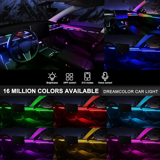 Dreamcolor Acrylic Interior Car LED Strip Light with Wireless APP, RGB 22 in 1 with 175 inches 593 LEDs Fiber Optic Ambient Lighting Kits, 16 Million Colors Sound Active Function Car Neon Lights - Image 3
