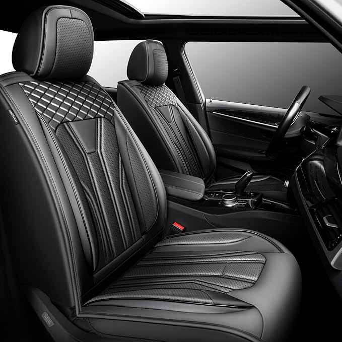 Fit Pathfinder Car Seat Covers Premium Leather for Nissan Pathfinder 2011-2025 2026. Waterproof， Breathable, Scratch-Resistant & All-Weather Seat Cushion Protector（2 Front Seats,All Black by Unknown