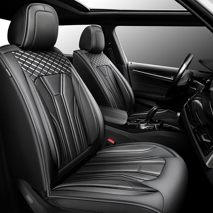Fit Sentra Car Seat Covers Premium Leather for Nissan Sentra 2008-2025 2026. Waterproof， Breathable, Scratch-Resistant & All-Weather Seat Cushion Protector（2 Front Seats,All Black by Unknown