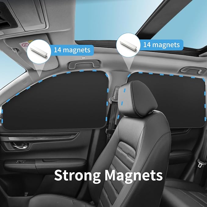 Silver Car Window Sun Shade - Side Thiken Curtain Magnetic 100% Block Light Car Window Covers with Cooler Feeling (Silver, D-Back-2pcs) - Image 3