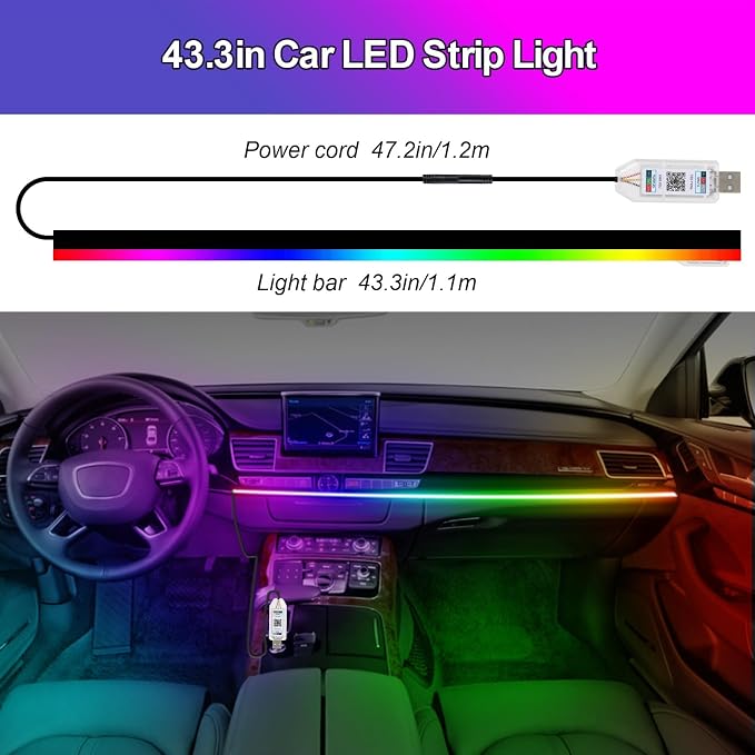43.3in Acrylic LED Lights for Car, 146 LEDs RGB LED Strip Light | App Control, Music Sync Interior Car Lights for Women Men Gifts - Image 7