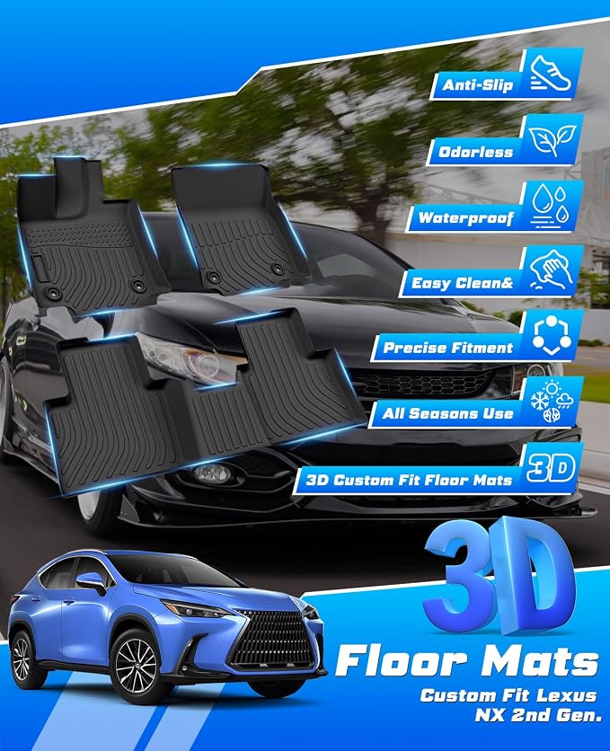 Sunsdrew Floor Mats for 2022-2025 2026 Lexus NX Accessories NX 250/NX 350/NX 350h/NX 450h+, All Weather Car Mats Front Rear 2 Rows Floor Liners TPE Rubber Raised Edge - Image 4