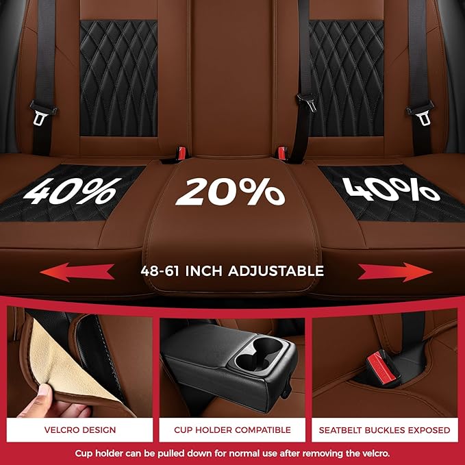 FREESOO Car Seat Covers Full Set Faux Leather Universal Fit Brown Black | faux nappa leather seat covers, waterproof breathable, full set lumbar support, front rear covers, fit sedans suvs pickups - Image 4