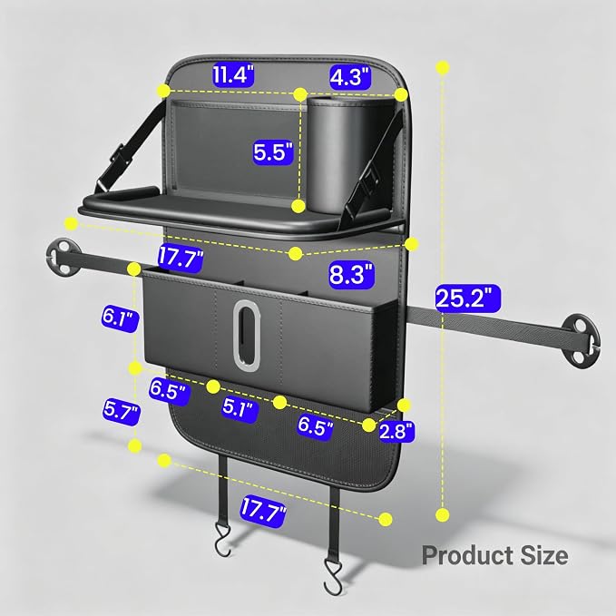 1 Pack Backseat Car Organizer, Large Capacity with Adjustable Foldable Table Tray, Waterproof PU Leather Back Seat Storage with Touch Screen Tablet Holder, Car Travel Essentials, Obsidian Black - Image 3