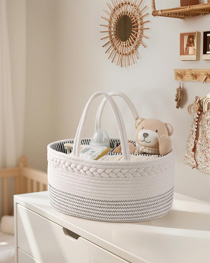 Maliton Baby Diaper Caddy Organizer, Cotton Rope Diaper Caddy Basket, Large Storage Basket for Newborn Boys and Girls, Gift for Baby Shower List, Newborn Essentials | 100% Cotton Rope Baby Caddy, Soft Yet Structured, Nursery, Car & Camping Use, Keeps B... - Image 6
