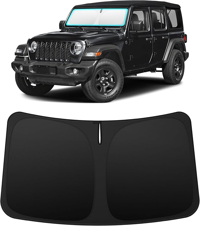 INSAUTO Custom Fit Windshield Sun Shade for Jeep Wrangler JL 2018-2026 | Foldable Front Window Sunshade Car Accessories, UV & Heat Reflector, Keeps Interior Cool, Includes Storage Bag by INSAUTO