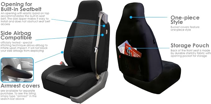 FH Group FH-FB302114 All Purpose Flat Cloth Car Seat Covers Solid Black Color with F11306 Vinyl Floor Mats- Fit Most Car, Truck, SUV, or Van - Image 4