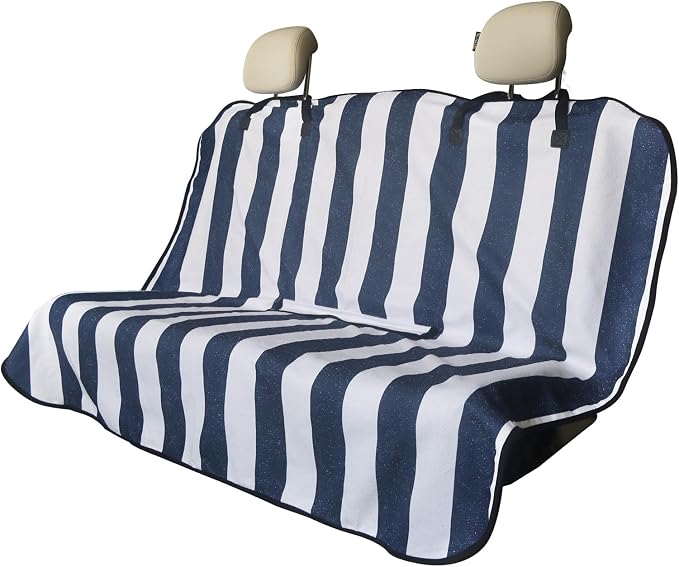 Sweat Towel Car Seat Cover Protector Front Seats for Gym Workout, Running, Swimming, Beach and Hiking, Waterproof Universal Seat Cover for Car, Trucks, Van & SUV (1, White/Blue Stripe, Rear Seat) by Unknown