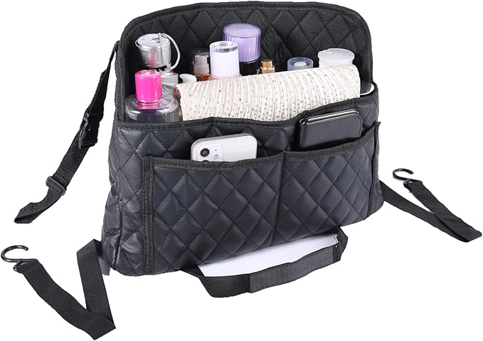 Car Pocket Handbag Holder - Leather Seat Back Organizer Barrier for Backseat Pet, Kids - Black by ANLEM